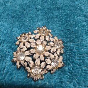 Elegant Silver Rhinestone Handpainted Enamel Floral Brooch